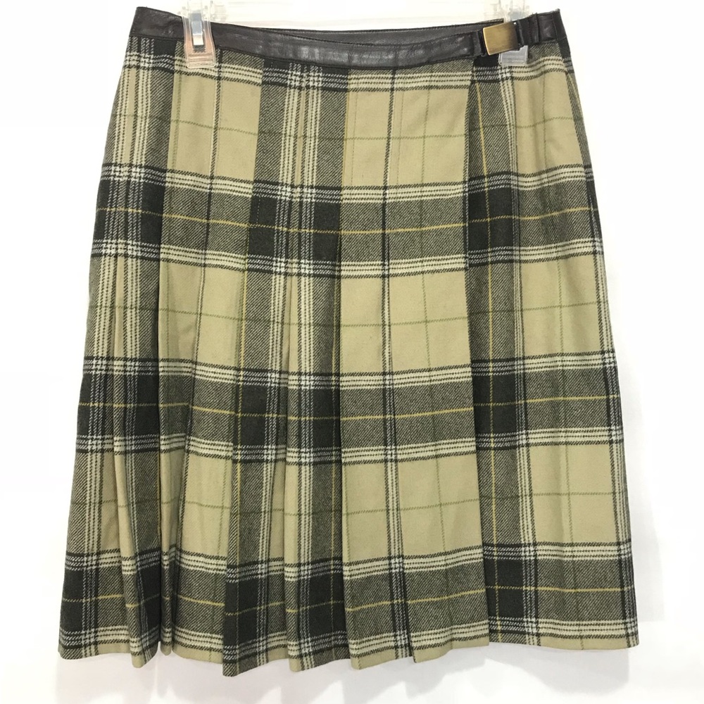 HENRY COTTON’S Wool Wrap Plaid Pleaded Skirt